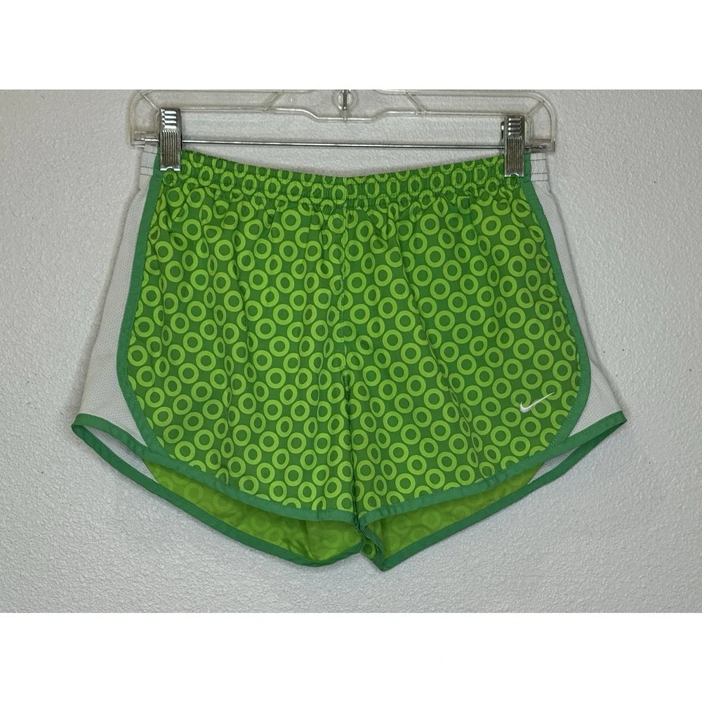 Nike DriFit Running Athletic Shorts Girls Sz Large Green Circles Built in Briefs